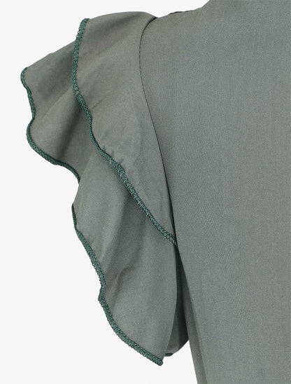 Robe longue unie sans manches à volants - Kaki - 3