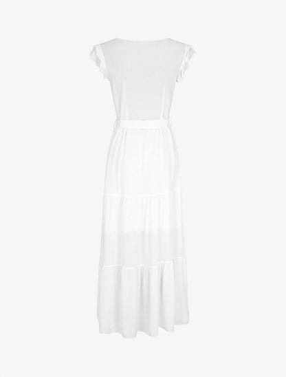 Robe longue unie sans manches à volants - Blanc - 2
