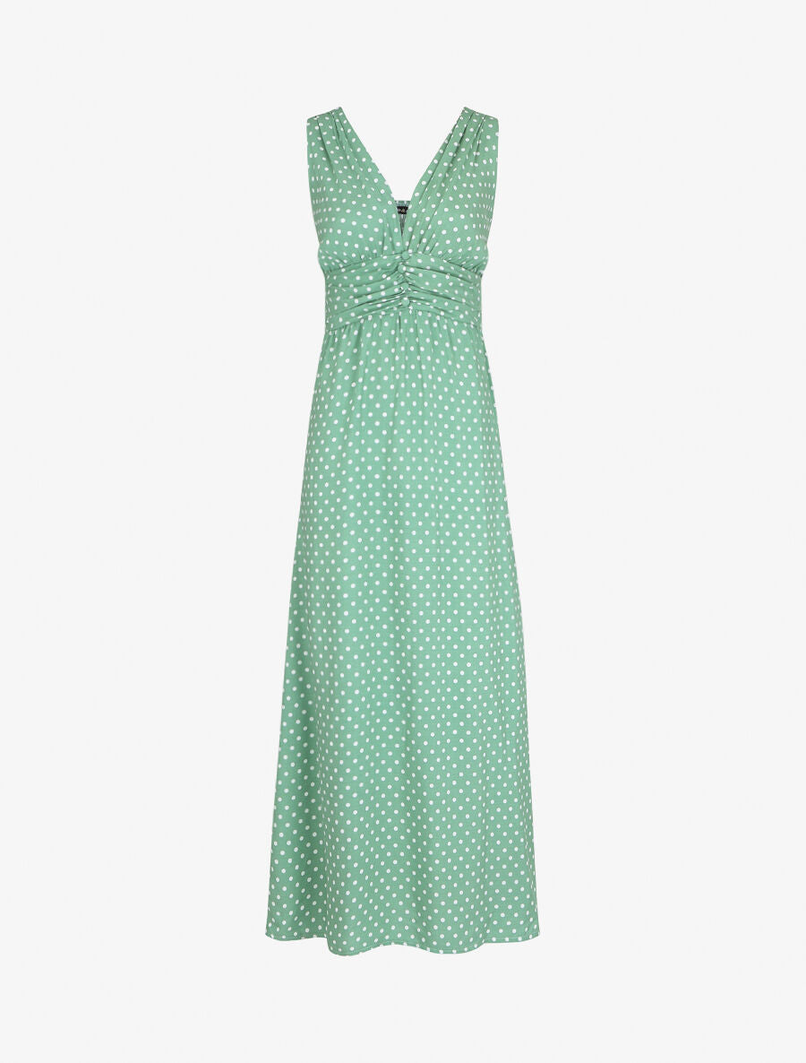 Robe longue à pois sans manches - Vert d&