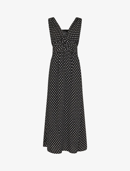 Robe longue à pois sans manches - Noir - 1