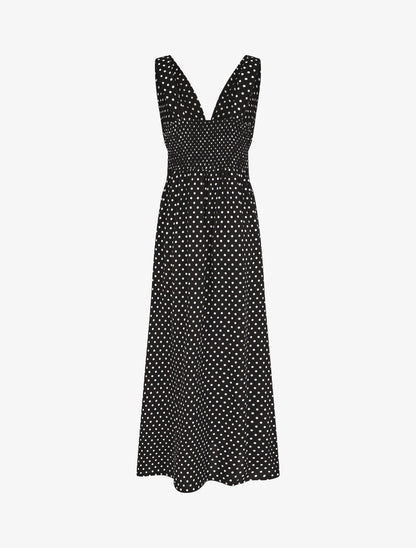 Robe longue à pois sans manches - Noir - 2