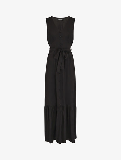 Robe longue unie sans manches - Noir - 4