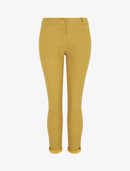 Pantalon droit taille haute imprimé petits points - Moutarde - 1
