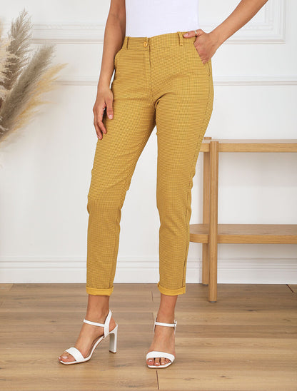 Pantalon droit taille haute imprimé petits points - Moutarde - 4