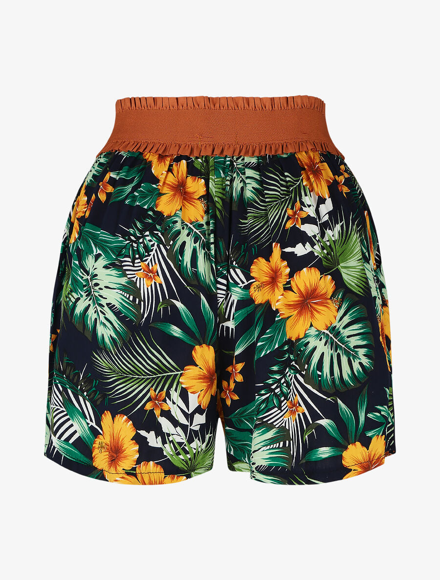 Short à taille haute style corset imprimé floral - Marine - 2