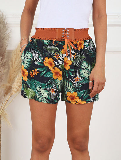 Short à taille haute style corset imprimé floral - Marine - 4