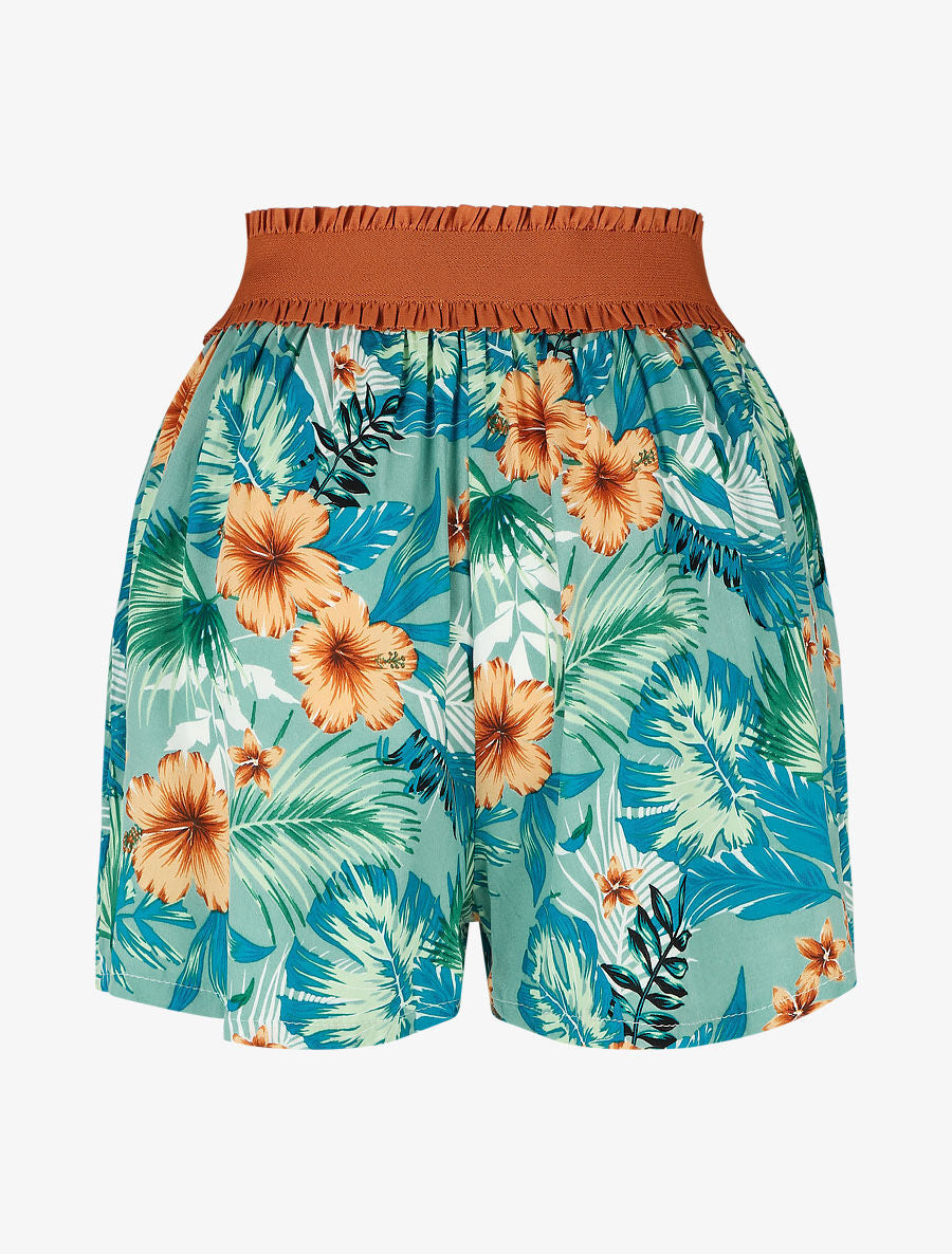 Short à taille haute style corset imprimé floral - Vert - 2