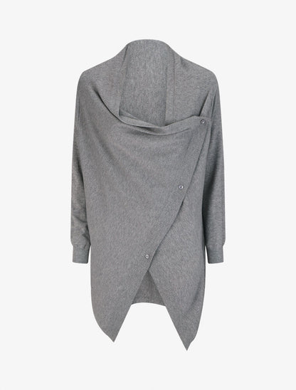 Gilet mi-long uni à bords côtelés - Gris - 1