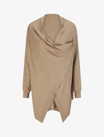 Gilet mi-long uni à bords côtelés - Taupe - 1