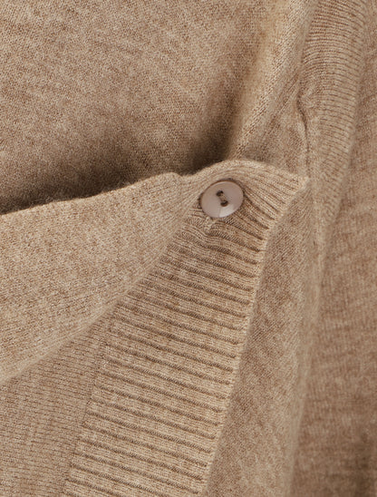 Gilet mi-long uni à bords côtelés - Taupe - 4