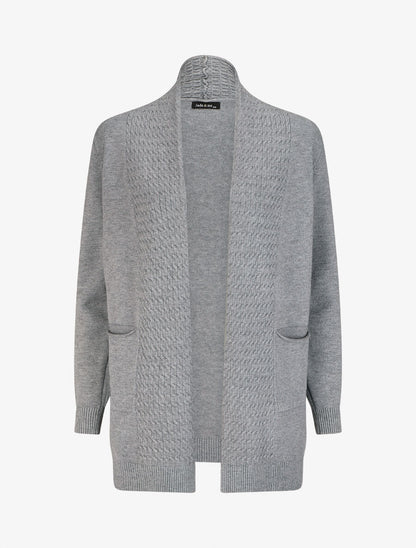 Gilet mi-long uni à pans texturées - Gris - 4