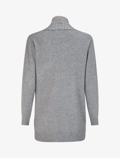 Gilet mi-long uni à pans texturées - Gris - 2