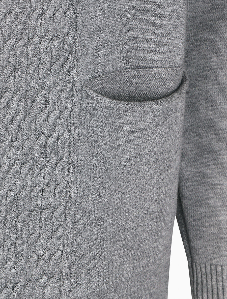 Gilet mi-long uni à pans texturées - Gris - 3