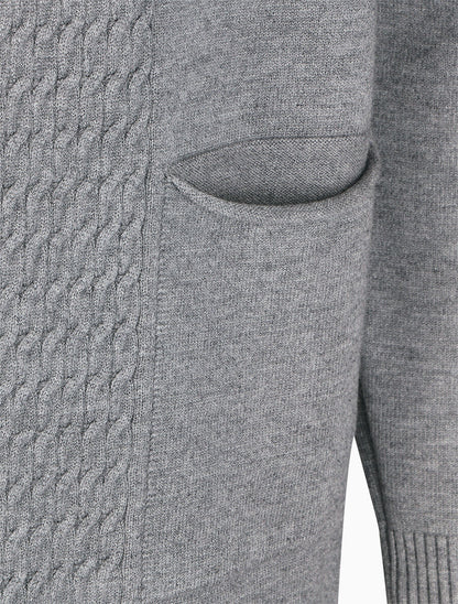 Gilet mi-long uni à pans texturées - Gris - 3