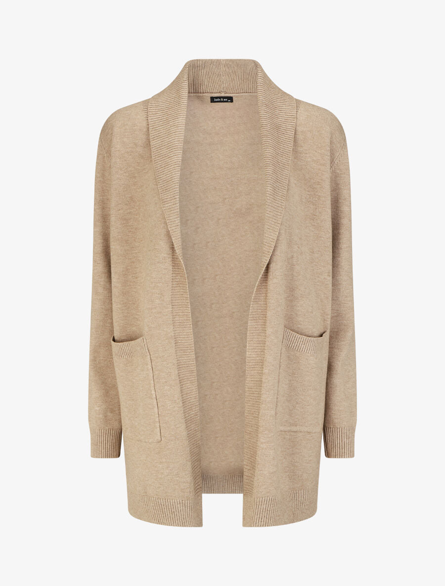 Gilet mi-long uni à bords côtelés - Beige - 4