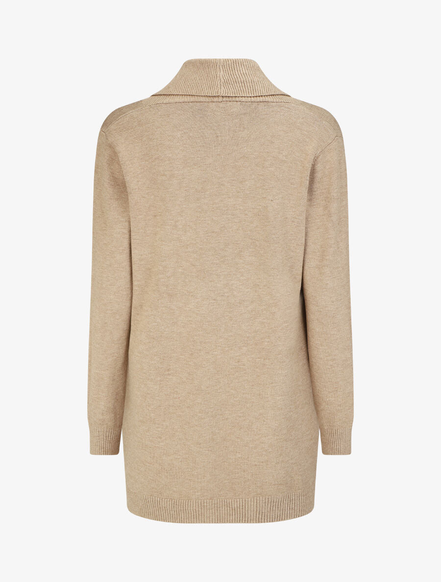 Gilet mi-long uni à bords côtelés - Beige - 2