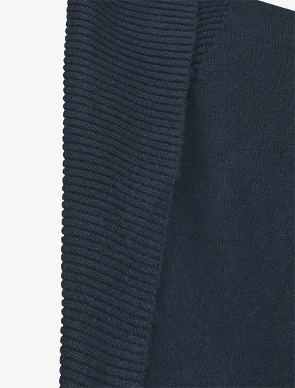 Gilet mi-long uni à bords côtelés - Marine - 3