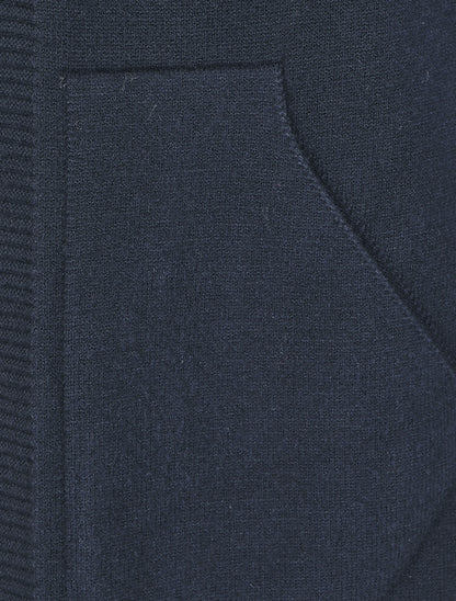 Gilet mi-long à capuche et boutons décoratifs - Marine - 3