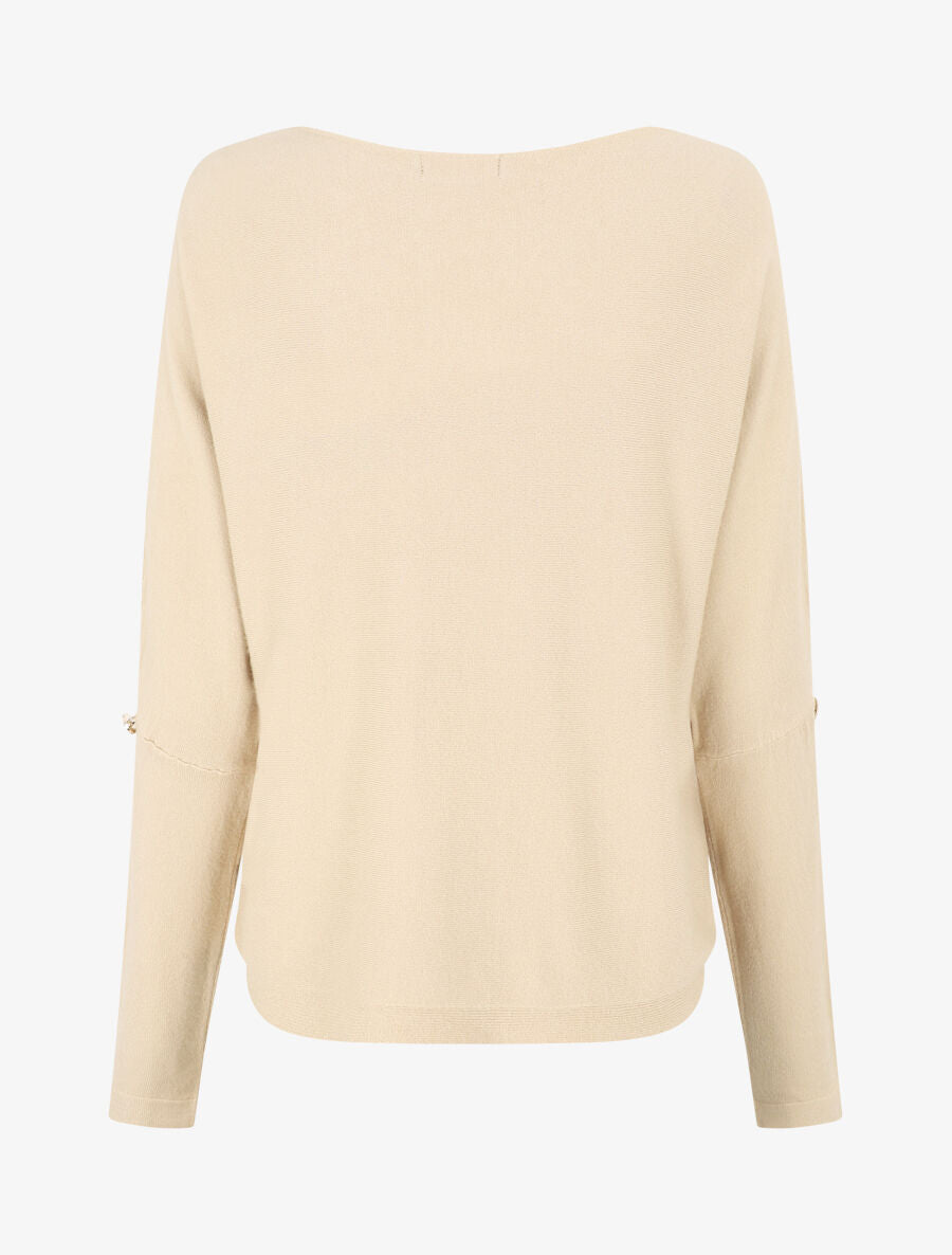 Pull uni à boutons décoratifs aux manches - Beige - 2