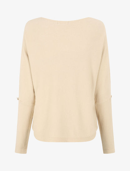 Pull uni à boutons décoratifs aux manches - Beige - 2