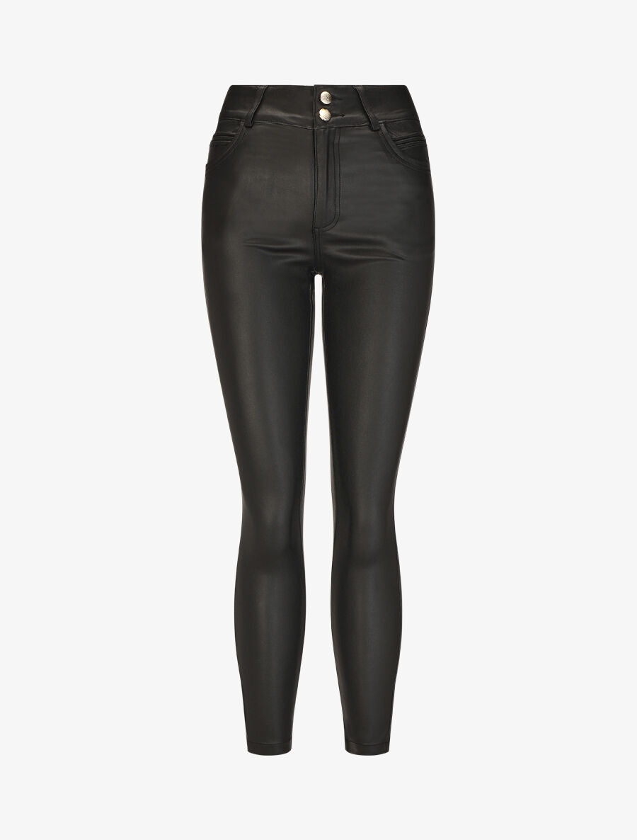 Pantalon taille haute en simili - Noir - 1