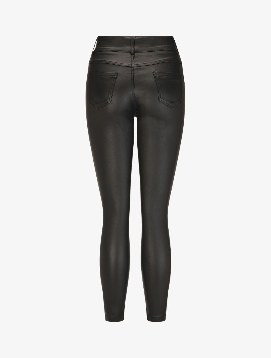 Pantalon taille haute en simili - Noir - 2