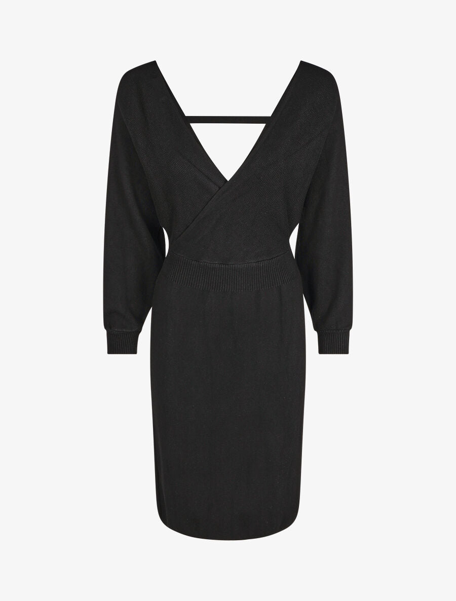 Robe ajustée unie col cache-coeur - Noir - 5