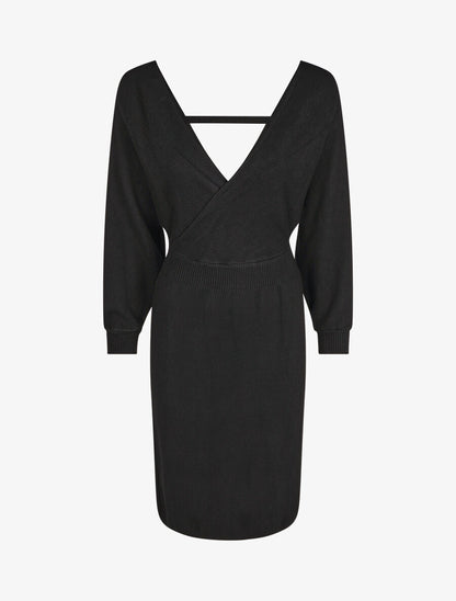 Robe ajustée unie col cache-coeur - Noir - 5
