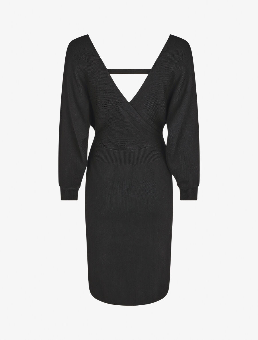 Robe ajustée unie col cache-coeur - Noir - 2