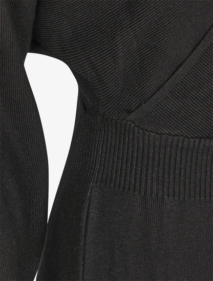 Robe ajustée unie col cache-coeur - Noir - 3