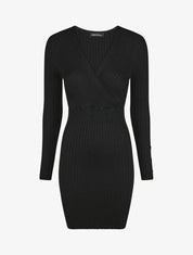 Robe unie moulante col cache-coeur - Noir - 1