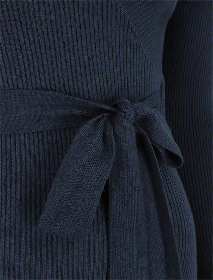 Robe moulante côtelée style cache-coeur - Marine - 3