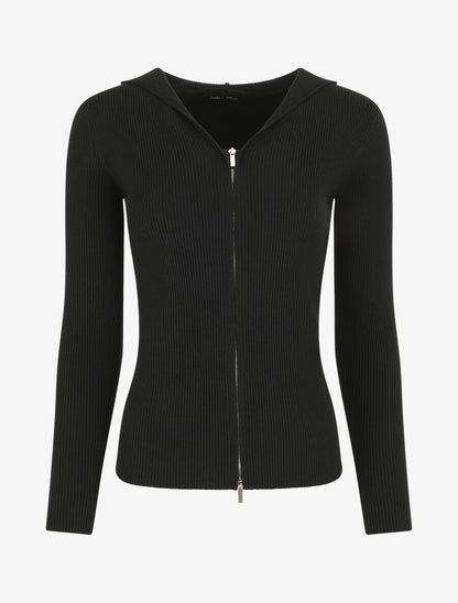 Gilet côtelé à capuche et zip - Noir - 4