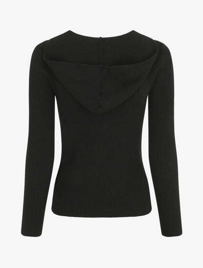 Gilet côtelé à capuche et zip - Noir - 2