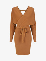 Robe mi-longue en maille à manches longues - Camel - 4