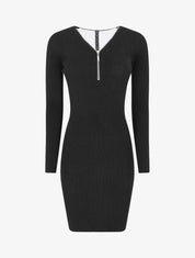 Robe pull côtelé à dos ajouré - Noir - 4