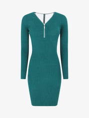 Robe pull côtelé à dos ajouré - Vert - 1