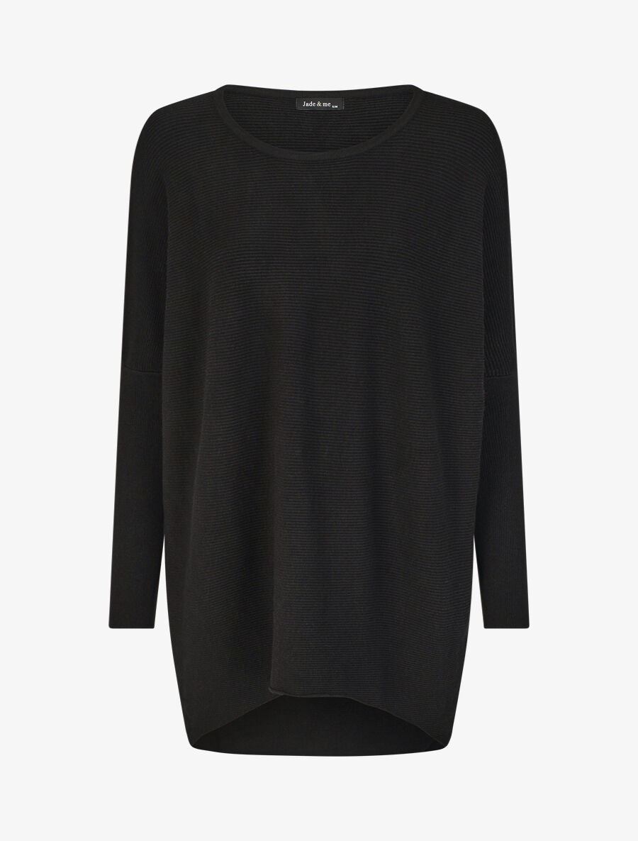 Pull oversize uni côtelé - Noir - 1