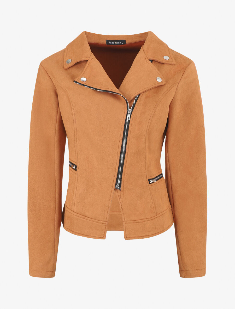 Veste style perfecto en suédine - Camel - 1