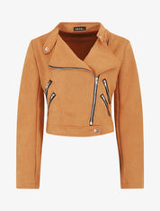 Veste en suédine à mutiples zip - Camel - 1