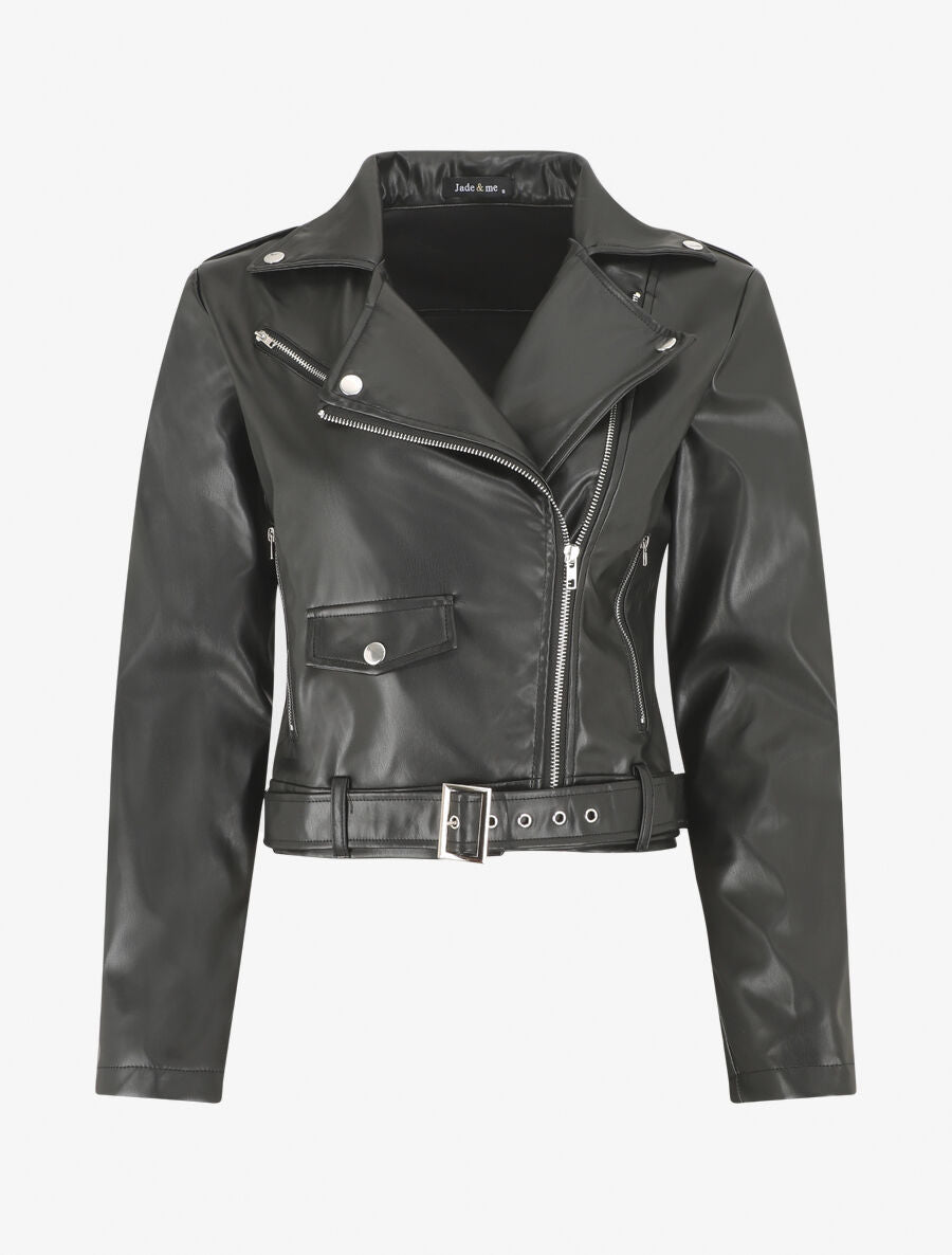 Veste droite en simili style perfecto - Noir - 4