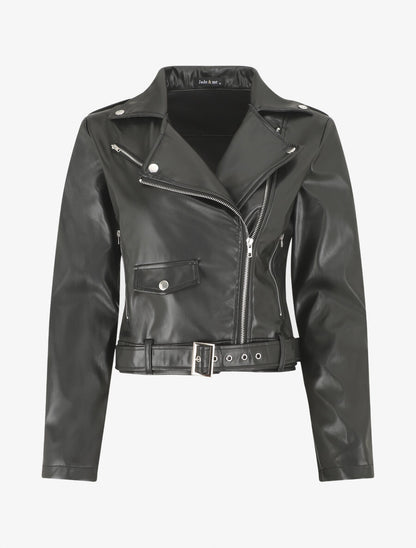 Veste droite en simili style perfecto - Noir - 4