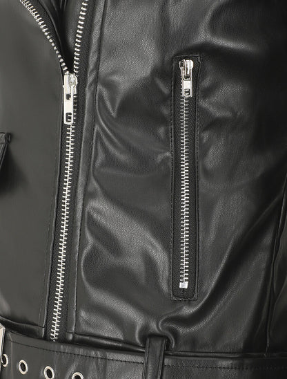 Veste droite en simili style perfecto - Noir - 3