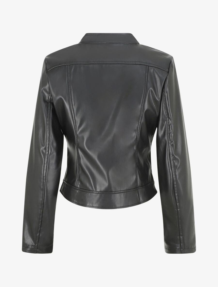 Veste style perfecto coupe droite en simili - Noir - 2