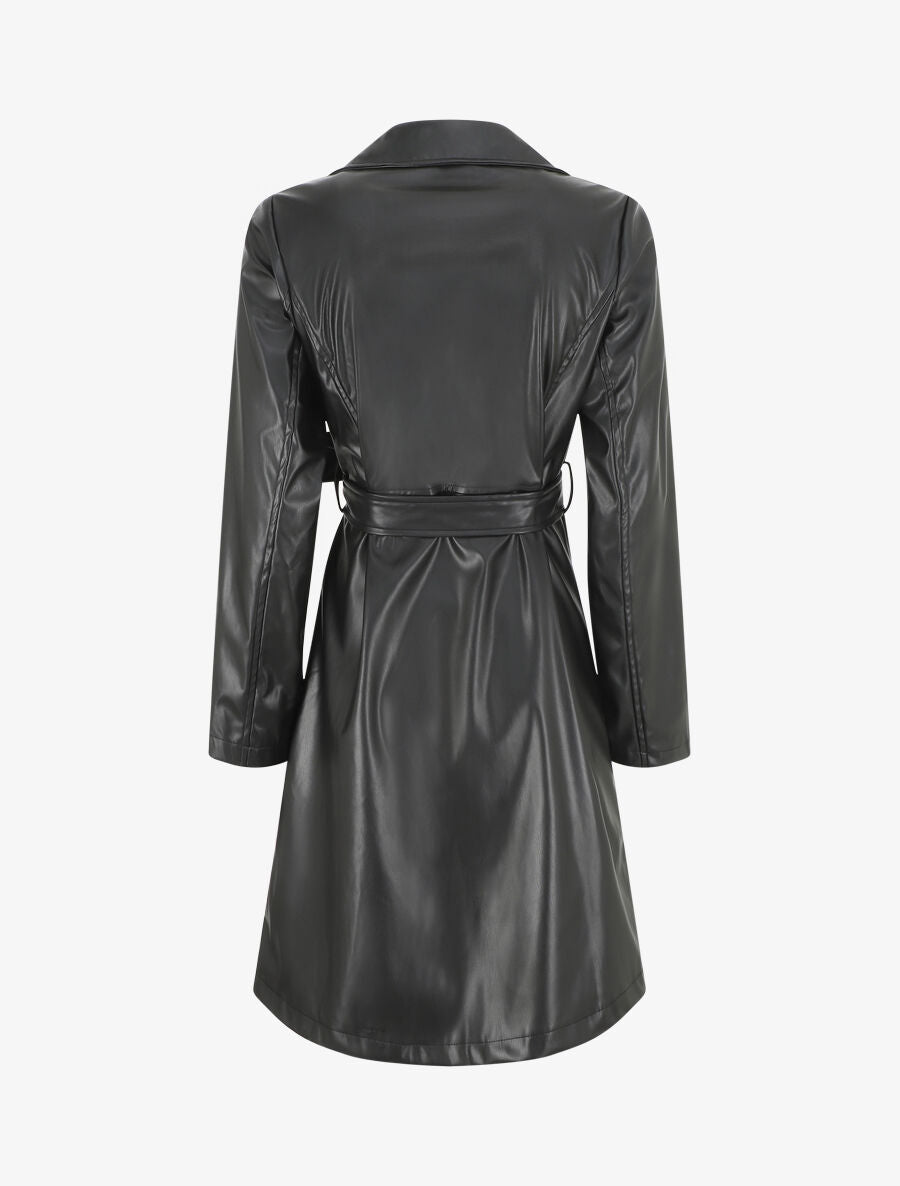 Veste longue en simili coupe droite - Noir - 2