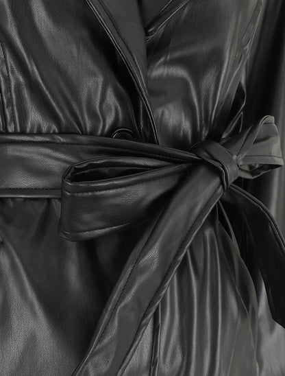 Veste longue en simili coupe droite - Noir - 3