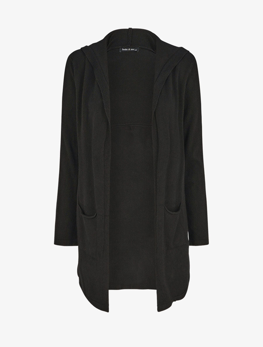 Gilet mi-long à capuche - Noir - 1