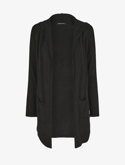 Gilet mi-long à capuche - Noir - 1