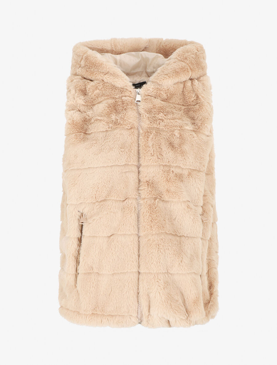 Veste sans manches en fourrure synthétique - Beige - 4