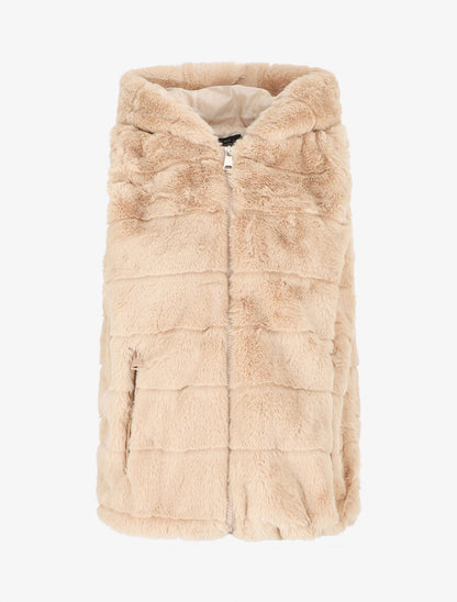 Veste sans manches en fourrure synthétique - Beige - 4